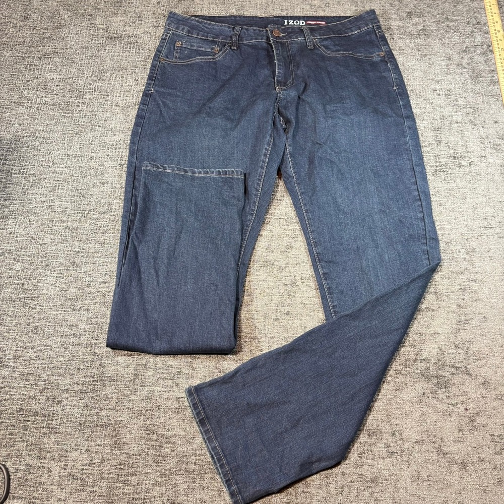 IZOD Straight Fit Jeans 36x34 Mens Blue Comfort Stretch Dark Wash Denim 1272983